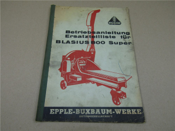 Epple Blasius 800 Super Bedienungsanleitung Ersatzteilliste 1964
