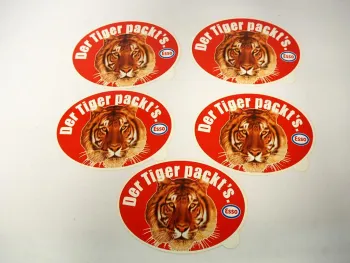 Esso Benzin Der Tiger packts 5 Stück Original Aufkleber 1970/80er Jahre