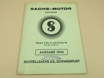 F&S Sachs Stamo 7 10 13 8 11 14 9 16 15 Stationär Motoren Ersatzteilliste 1944