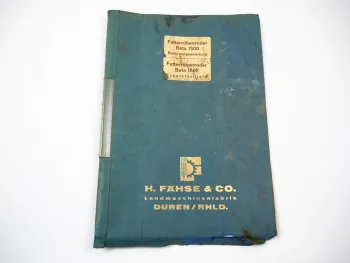 Fähse Beta 1500 Futterrübenroder Betriebsanleitung Ersatzteilliste ca. 1972