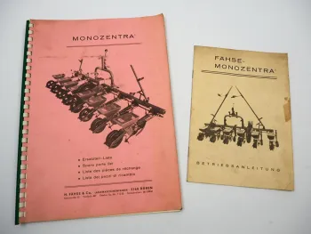 Fähse Monozentra Einzelkorn Sämaschine Betriebsanleitung Ersatzteilliste