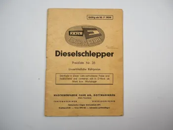 Fahr D 88 131 133 177 Dieselschlepper und Zusatzgeräte Zubehör Preisliste 1959