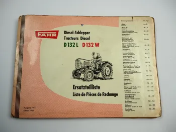 Fahr D132L D132W Dieselschlepper Ersatzteilliste Ersatzteilkatalog 1962