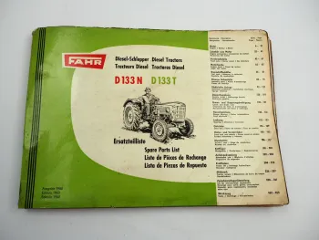Fahr D133N D133T Dieselschlepper Ersatzteilliste Ersatzteilkatalog 1960