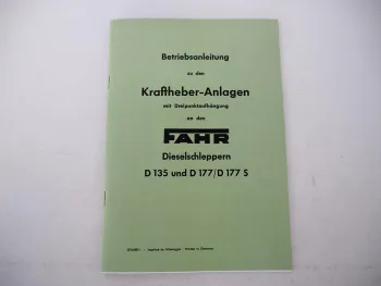 Fahr D135 D177 D177S Kraftheber Betriebsanleitung Bedienung Wartung