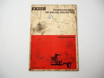 Fahr HD 300 360 400 Hochdruckpressen Betriebsanleitung Bedienungsanleitung 1976