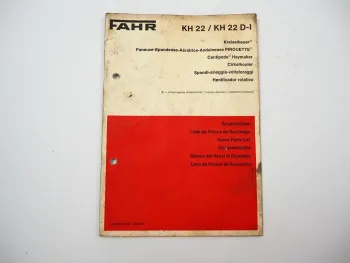 Fahr KH22 KH22D-I Kreiselheuer Ersatzteilliste Ersatzteilkatalog 1973
