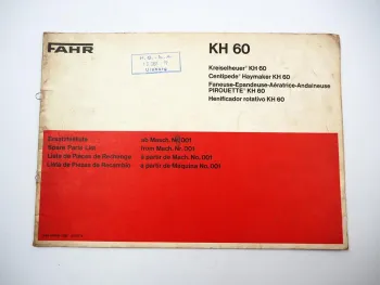 Fahr KH60 Kreiselheuer Ersatzteilliste Ersatzteilkatalog 1977