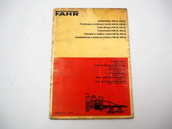 Fahr KM20 KM22 Kreiselmäher Ersatzteilliste Spare Parts List 1972