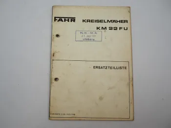 Fahr KM22 FU Kreiselmäher Ersatzteilliste Ersatzteilkatalog 1971