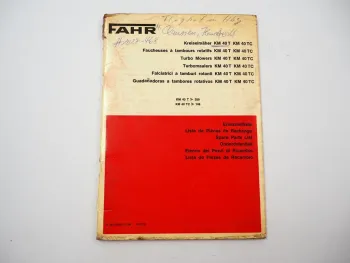 Fahr KM40 T TC Kreiselmäher Ersatzteilliste Ersatzteilkatalog 1973