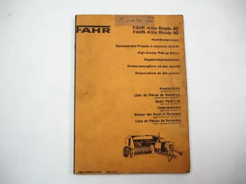Fahr Köla Rivale 3 40 50 Hochdruckpresse Ersatzteilliste Parts List 1971