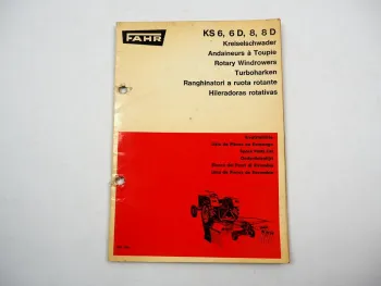 Fahr KS 6 6D 8 8D Kreiselschwader Ersatzteilliste Ersatzteilkatalog 1969