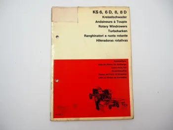 Fahr KS 6 6D 8 8D Kreiselschwader Ersatzteilliste Ersatzteilkatalog 1969