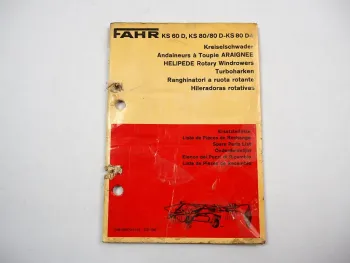 Fahr KS 60 80 D D-I Kreiselschwader Ersatzteilliste Ersatzteilkatalog 1974