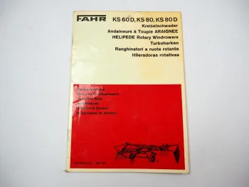 Fahr KS 60D 80 80D Kreiselschwader Betriebsanleitung Bedienungsanleitung 1976
