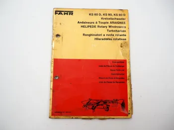 Fahr KS 60D 80 80D Kreiselschwader Ersatzteilliste Ersatzteilkatalog 1971