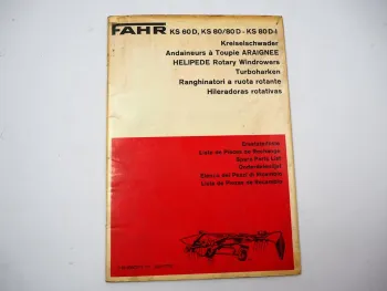 Fahr KS60D KS80 KS80D KS80 D-I Kreiselschwader Ersatzteilliste 1973