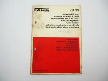 Fahr KU25 Universal Kreiselheuer Ersatzteilliste Ersatzteilkatalog 1973