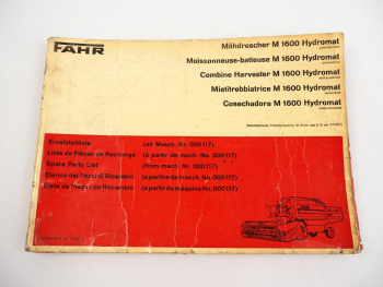 Fahr M1600 Hydromat Mähdrescher Ersatzteilliste Spare Parts List 1977