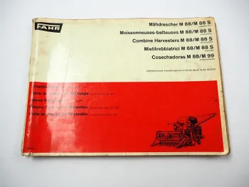 Fahr M88 M88S Mähdrescher selbstfahrend Ersatzteilliste Ersatzteilkatalog 1969