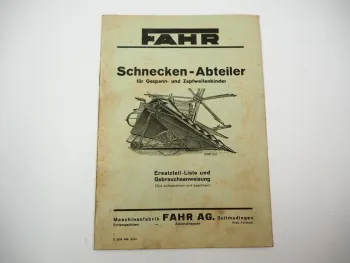 Fahr Schnecken Abteiler für Bindemäher Betriebsanleitung Ersatzteilliste 1949