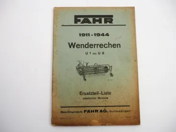 Fahr U1 U2 U3 U4 U5 U6 U7 U8 Wenderechen Ersatzteilliste 1911 bis 1945