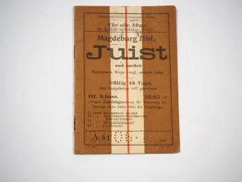 Fahrschein Magdeburg Hauptbahnhof Juist und zurück 1910