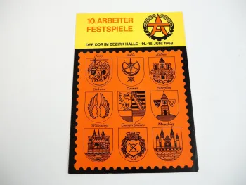 Faltblatt mit Briefmarken Sonderstempel 10. Arbeiterfestspiele Halle DDR 1968