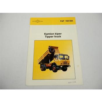 FAP Famos 1921BK LKW Tipper Truck Prospekt Brochure 1987 Beograd Jugoslawien