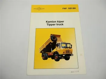 FAP Famos 1921BK LKW Tipper Truck Prospekt Brochure 1987 Beograd Jugoslawien