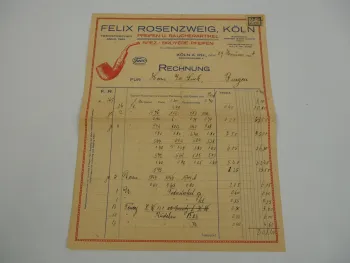 Felix Rosenzweig Köln Pfeifen und Raucherartikel Rechnung 1924