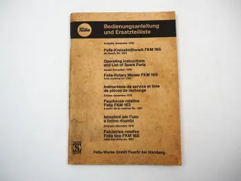 Fella FKM165 Kreiselmäher Betriebsanleitung Ersatzteilliste 1976