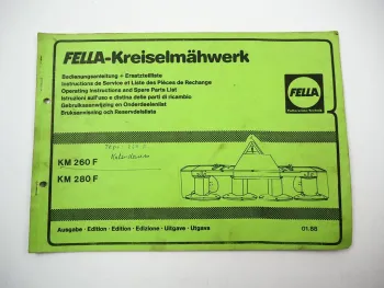 Fella KM 260 280 F Kreiselmähwerk Betriebsanleitung Ersatzteilliste 1988