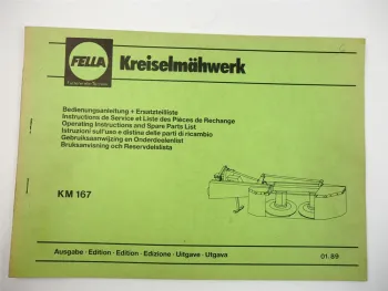 Fella KM167 Kreiselmähwerk Betriebsanleitung Ersatzteilliste 01/1989