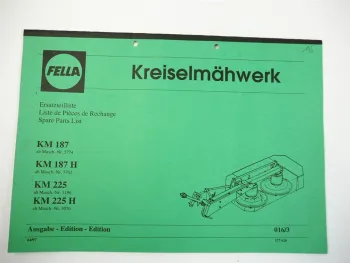 Fella KM187 H 225 H Kreiselmähwerk Ersatzteilliste Ersatzteilkatalog 04/1997