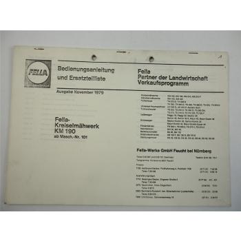 Fella KM190 ab Nr. 101 Kreiselmähwerk Betriebsanleitung Ersatzteilliste 11/1979