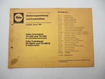 Fella TH 380 460 D Turboheuer Bedienungsanleitung Ersatzteilliste 1980