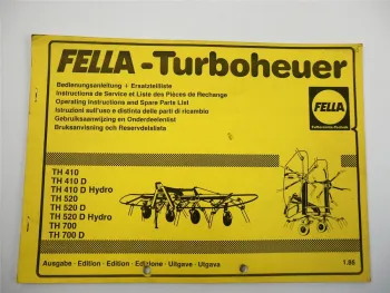 Fella TH410 520 700 fD Hydro Turboheuer Bedienungsanleitung Ersatzteilliste 1986