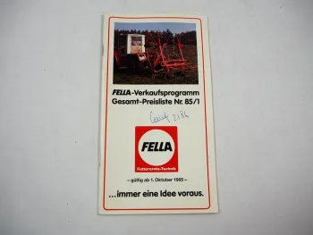 Fella Verkaufsprogramm Mähwerke Schwader Blockschneider Preisliste 1985