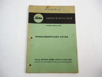 Fella Victor Winkeldrehpflug Ersatzteilliste Ersatzteilkatalog 1960