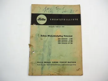 Fella Victormat I II IF IIF 500 Winkeldrehpflug Ersatzteilliste 1961