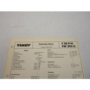 Fendt Dieselross F 28 P H FW 243 U Technische Daten Anzugswerte Datenblatt 1965