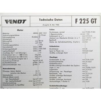 Fendt F 225 GT Technische Daten Anzugswerte 1965 Datenblatt