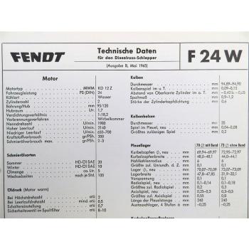 Fendt F 24 W Dieselross-Schlepper Technische Daten Anzugswerte 1965 Datenblatt