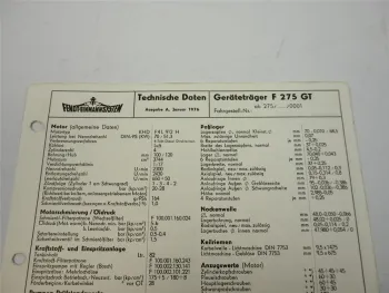 Fendt F 275 GT Geräteträger Technische Daten & Anzugswerte Datenblatt 1976