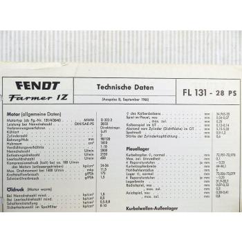 Fendt Farmer 1 Z FL 131 - 28 PS Technische Daten Anzugswerte Datenblatt 1966