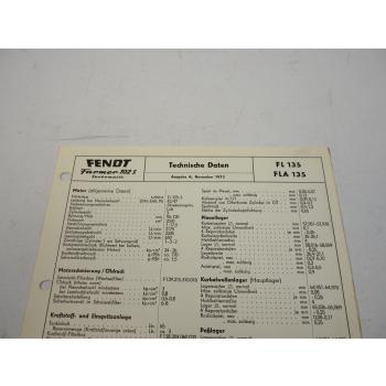 Fendt Farmer 102 S Turbomatik FL FLA 135 Technische Daten Datenblatt 1972