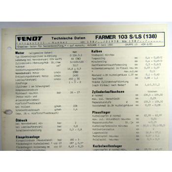 Fendt Farmer 103 S LS FW138 Technische Daten 1985