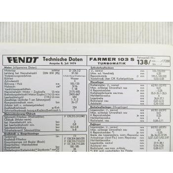Fendt Farmer 103 S Turbomatik 138 Technische Daten Datenblatt 1979